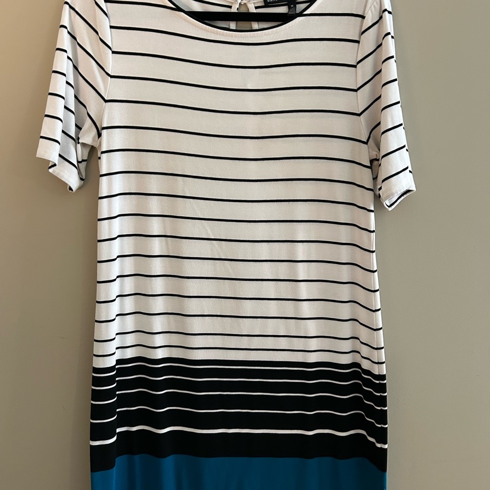 White House Black Market Striped Black, White, and Blue Dress